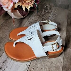 Tommy Hilfiger White Twolaya Faux Leather Slingback Heeled Sandals 7.5M Women's